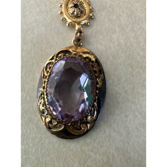 Antique Victorian gold filled Etruscan revival purple paste pendant necklace - Picture 5 of 10